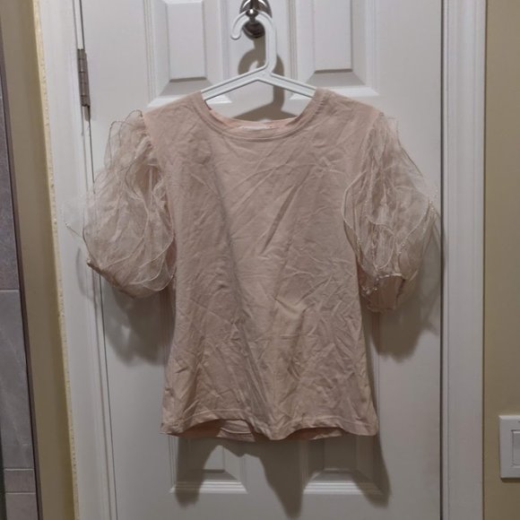 Love Look Peach T-Shirt with Tulle Ruffled Shoulders, Size S/M - Picture 2 of 4